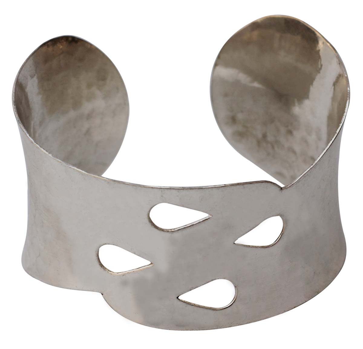 Bracelets in Bulk – Cuff Bracelet – Cast in Brass – Silver Plated – Teardrop Cut-Outs – Hammered Effect – Wholesale Bulk Bracelets 